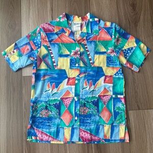 Vintage Koret Tropical Hawaiian Button Down Short Sleeve Top